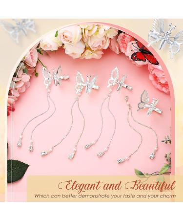 Elegant Tassel Butterfly Hair Clips - 4 Pcs Moving Antique Side Clips for Women and Girls - Silver - Buy Online on GoSupps.com