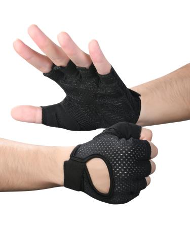 Flintronic fitness gloves breathable training gloves with microfiber fabric non-slip silicone gym gloves weight lifting gloves sports gloves for women (improved style) #1 black-M