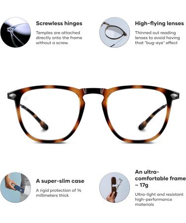 Nooz Reading Glasses - Tortoise Square Shape +1.50 Magnifying Glasses for Men & Women | Dino Collection Essential - Buy Online on GoSupps.com