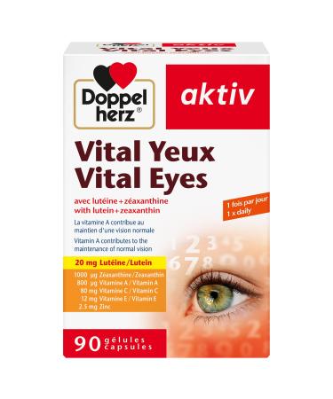 Doppelherz, Vital Eyes, Vision and Eye Health Supplement, Lutein & Zeaxanthin + Vitamins and Zinc, For Normal Vision Supplement, 90 Capsules