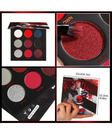 Black Red Eyeshadow Palette Goth Clown Halloween Makeup White Silver Glitter Metallic Red Black Eyeshadow Palette Highly Pigmented Joker Vampire Christmas True Red Smoky Eye Makeup Vegan Cruelty free White Black Red - Buy Online on GoSupps.com