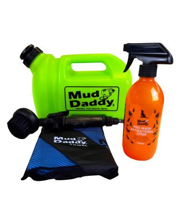 Mud Daddy - Starter Bundle 5L Green Portable Pet Washing Device 500 ml Prewash Anti Bacterial Spray and Blue Micro Fibre Towel Pet Grooming Perfect for Dogs Horses and Small Animals