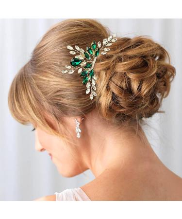 PRETTYLIFE Bridal Crystal Hair Comb - Green Rhinestone Hair Piece for Women and Girls - Buy Online on GoSupps.com