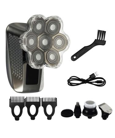 Electric Razor for Men 5 In 1 Men's Rechargeable Bald Head Electric Shaver 7 Floating Heads Beard Nose Ear Hair Trimmer Razor Clipper Facial Brush