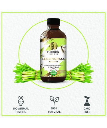 Florona Lemongrass Essential Oil USDA Organic - 4 fl oz | Therapeutic Grade for Hair & Skin Care, Diffuser Aromatherapy - Buy Online on GoSupps.com