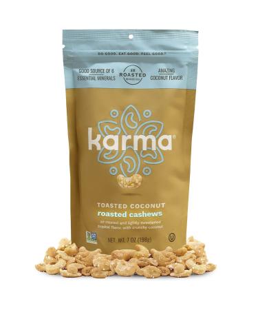 Toasted Coconut Air Roasted Whole Cashews by Karma Nuts, Lightly Sweetened, Peanut-Free Facility, Kosher, Everyday Nut Snack, 7oz Resealable Bag Toasted Coconut 7oz (Pack of 1)