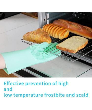 KEMOO Reusable Silicone Dishwashing Gloves with Scrubber - Heat Resistant Gloves for Kitchen, Bathroom, and Pet Care (Green) - Buy Online on GoSupps.com