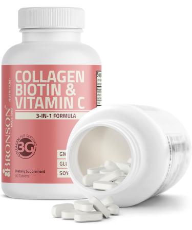 Bronson Collagen Peptides 3000mg (per Serving) with Biotin & Vitamin C - for Hair, Skin & Nails Support, Non-GMO, 90 Tablets 90 Count (Pack of 1) - Buy Online on GoSupps.com