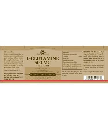 Solgar L-Glutamine 500 mg Vegetable Capsules - Pack of 50 - Fuel For Muscles - Supports An Active Healthy Lifestyle - Vegan and Gluten Free 1 count (Pack of 50) - Buy Online on GoSupps.com