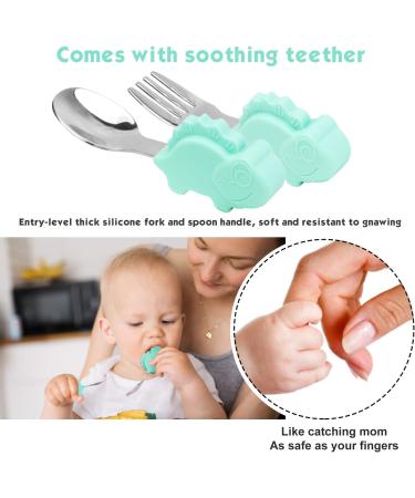 Silicone Suction Plate for Toddlers with Fork and Spoon Set - Self Feeding Training Divided Plate, Dish, and Bowl for Baby and Toddler - Dino Green - Buy Online on GoSupps.com