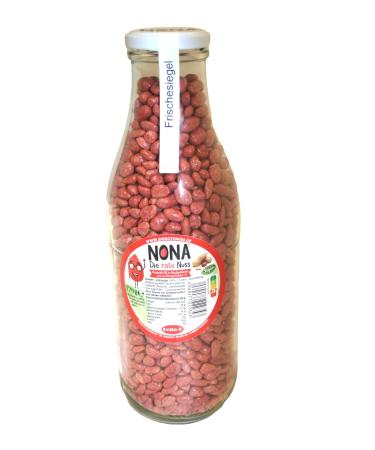 Nona the red nut - 770 g - in the milk bottle - roasted dragons roasted peanuts with red sugar coating - party snack - sweet nuts - the red peanuts - unique taste - German production vanilla 770g