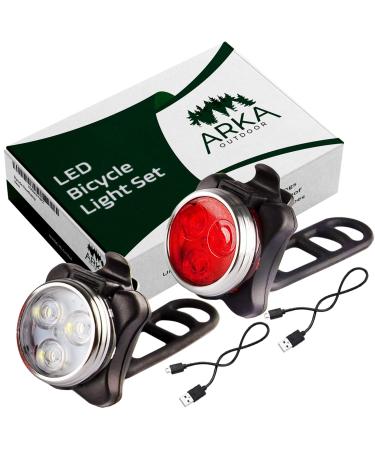 LED Bike Headlight/Taillight Combination - Bright USB Rechargeable Safety Lights for Kids and Adult Bicycles - Front and Rear Light with Flashing Mode for Cycling at Night