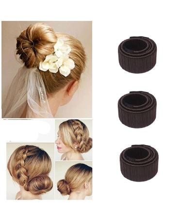 3-Piece French Hair Bun Maker Style Hair Bun with Easy Snap Roll - Brown Coffee - Buy Online on GoSupps.com