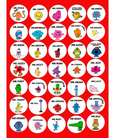 Mr Men Edible Cupcake Toppers - Rice Paper or Wafer Card disc Cake Decorations Stand UP 35 cut out - Buy Online on GoSupps.com