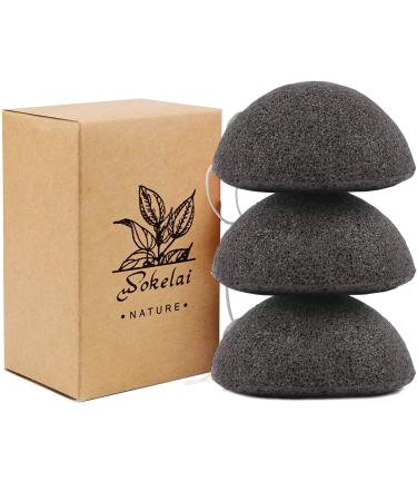 3 pieces of natural konjac sponge face face sponge facial sponges facial facial facing facial cleaning facial cleaning sustainable with activated carbon and aloe vera for all skin types (black) - Buy Online on GoSupps.com