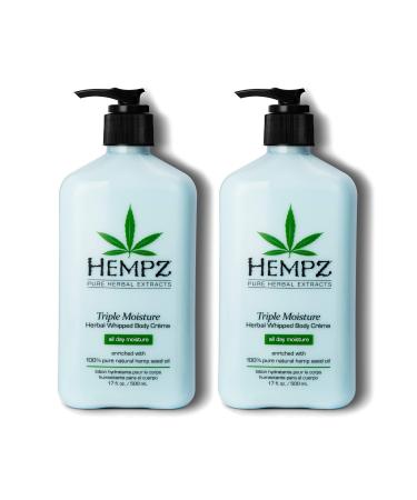 Hempz Natural Triple Moisture Herbal Whipped Body Cream with 100% Pure Hemp Seed Oil for 24-Hour Hydration, Moisturizing Vegan Skin Lotion with Yangu Oil, Peach and Grapefruit, 2 Pack Bundle, 34 Oz
