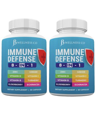 JB WELLNESS CO Immune Support 8 in 1 Capsules - Zinc Supplement Vitamin D3 5000 IU Vitamin C 1000MG and Elderberry - Immune Booster Supplement with Echinacea Ginger Root and Turmeric - 2-Pack