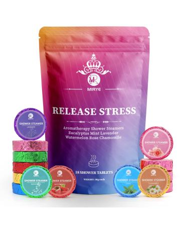 MR MIRYE Shower Steamers Aromatherapy for Women or Men, Organic with Chamomile Rose Lavender Mint Watermelon Eucalyptus Essential Oil, 18-Pack Shower Bombs Christmas Birthday Gift Set
