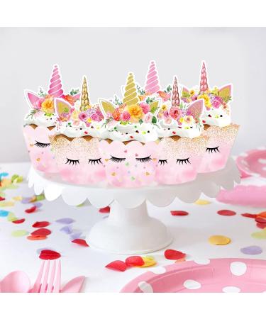 USERTEN 24pcs Unicorn Party Cupcake Toppers and Wrappers for Girls Birthday Flowers Rainbow Unicorn Cup Liners Toppers (4 of Each) Cake Decoration Supplies - Buy Online on GoSupps.com