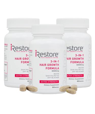 iRestore 3-in-1 Hair Growth Supplement with Biotin, DHT Blocker, Saw Palmetto, and Other Extracts (60 Count)  3 Pack