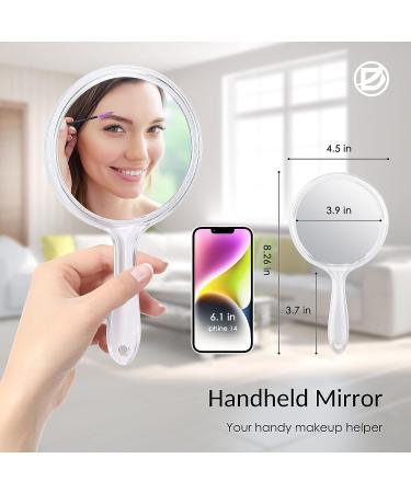 Handheld Double Sided Magnifying Mirror with Handle | 1X 2X Makeup Mirror | Acrylic | Rounded Shape | Transparent - 1 PCS - Buy Online on GoSupps.com