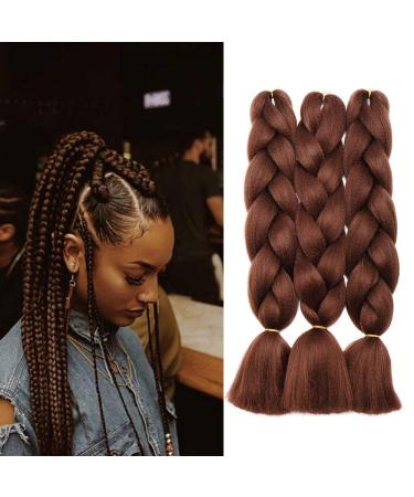 SEGO 24" Braids Extensions Braiding Hair Extensions Crochet Hair Synthetic Hair Kanekalon Colorful 3 PCS Reddish Brown