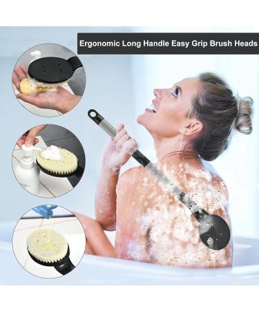 Back Brush Shower - 55cm Removable Body Brush for Gentle Peeling & Blood Circulation | Easy to Clean | Black - Buy Online on GoSupps.com