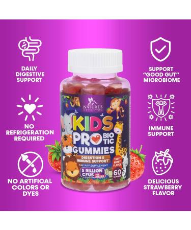 Probiotics for Kids 5 Billion CFU - Natural Immune Support & Digestive Health Supplement - Daily Children's Probiotic Gummy for Ages 4+ Vegan Gluten Soy & Dairy Free - Berry Flavored - 60 Gummies 60 Count (Pack of 1) - Buy Online on GoSupps.com