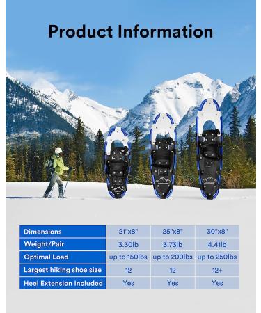 GORPORE All Terrain Snowshoes - Lightweight Aluminum Alloy - 21/25/30 Inches - for Women, Men, Youth - Hiking & Mountaineering - Heel Lift Riser - Double-Ratchet Binding - Carrying Tote Bag - Buy Online on GoSupps.com