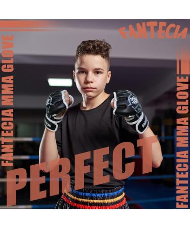FANTECIA Youth MMA Training Gloves | Black Boxing Gloves for Teens (Ages 7-12) | Martial Arts Gear - Buy Online on GoSupps.com
