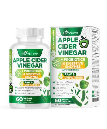 HivoNutra 3-in-1 Apple Cider Vinegar Capsules Probiotics & Digestive Enzymes for Women & Men Keto Diet Promotes Gut Health & Bloat Relief - Vegan ACV Pills with Mother 30.0 Servings (Pack of 1)