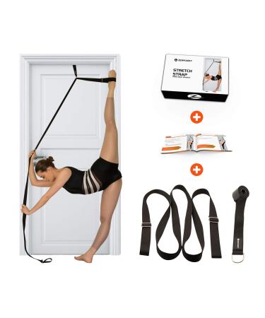 Stretch Strap with Door Anchor  Improve Leg Stretching with Door Flexibility Trainer - Perfect Home Equipment for Ballet, Dance, MMA, Taekwondo, Yoga & Gymnastics Exercises - Booklet & Box Included Black