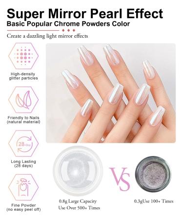 LEDsueei White Chrome Nail Powder Set - 6 Glitter Options for Stunning DIY Nail Art - Shimmering Pearl Effect - Buy Online on GoSupps.com