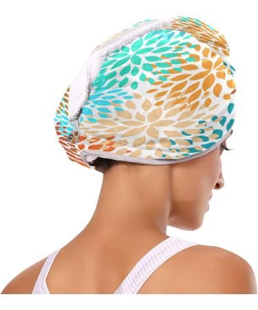 Summer Flower Pattern Dry Hair Cap & Quick Drying Towel Set - Super Absorbent Soft & Comfortable - 2 Piece with Button Headband - Buy Online on GoSupps.com