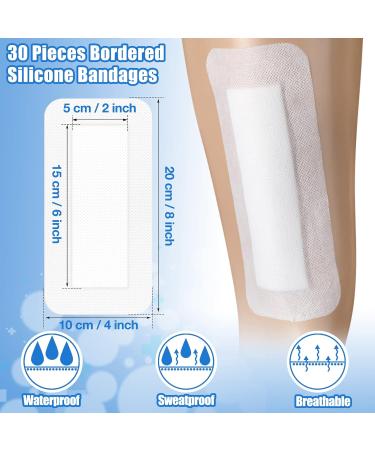30-Piece Sterile Adhesive Gauze Island Dressing Pads, 4x8 Inch - Breathable Borders, Individually Packed - Wound Bandage for Post-Shower Care - Buy Online on GoSupps.com
