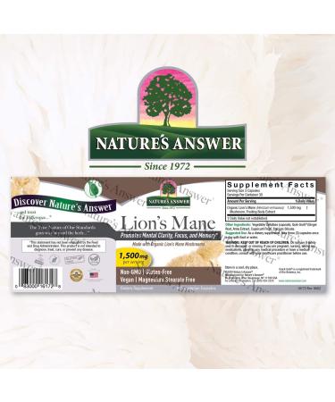Nature's Answer Lion's Mane 1500 mg - 90 Vegetarian Capsules for Cognitive Support - Buy Online on GoSupps.com
