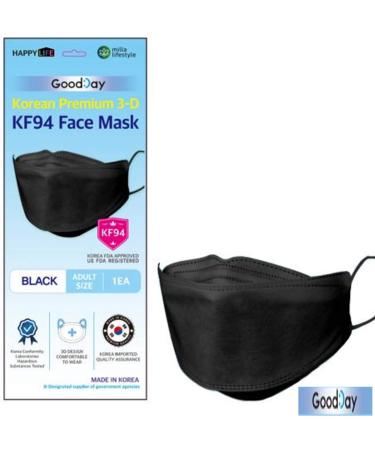 Happy Life Premium 3D Black KF94 Face Mask - Individual Pack (24) - Made in Korea - Buy Online on GoSupps.com