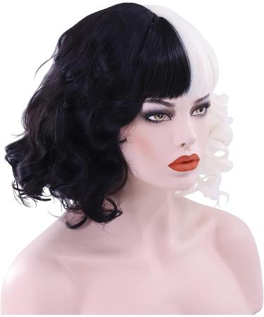 Cruella Deville Wigs Black and White Wigs Short Curly Wig & Wig Cap Wavy Curly Wigs Halloween Cosplay Party Wig for Women Men Halloween Decoration Cosplay supplies - Buy Online on GoSupps.com