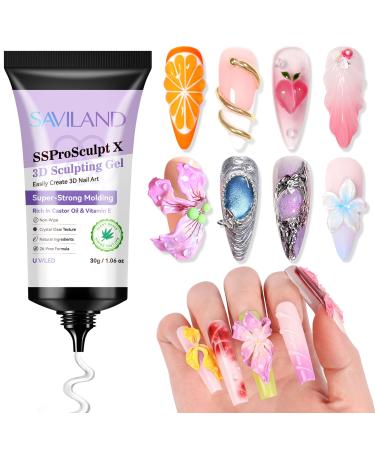 Saviland SAVILAND 3D Nail Art Gel: 30g Rhinestone Glue Gel for Charm Sculpture Multifunctional Nail Carving DIY Nail Design Manicure at Home