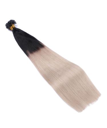 Premium Keratin Bonding U-Tip Extensions - #1B/Gray Ombre - 40cm 100 Strands 100% Remy Real Hair by Novon Hair Extensions - Buy Online on GoSupps.com