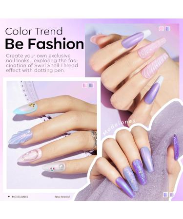 Modelones Gel Nail Polish 6 Colors Shimmer Pearl White Pink Purple Mermaid Nail Drawing Glitter Gel Polish Soak Off Led Summer Nail Gel Swirl Shell Thread Effect DIY Mani Gift with Dotting Pen Pearl Purple - Buy Online on GoSupps.com