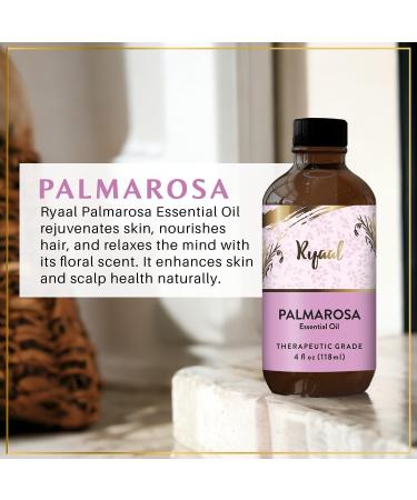 Natural Palmarosa Essential Oil - Pure & Undiluted for Hair Skin & Diffuser | 4 Fl Oz Therapeutic Grade Aromatherapy with Glass Dropper - Buy Online on GoSupps.com