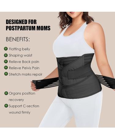 3-in-1 Postpartum Belly Band Wrap | Recovery Girdles Abdominal Binder | Support Belt for Belly, Waist, Pelvis & Back (Black, Large) - Buy Online on GoSupps.com