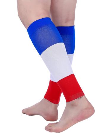 Doc Miller Calf Compression Sleeve - 1 Pair 15-20mmHg Support Socks for Sports & Recovery | Shin Splints Relief | 2-Pair Large Blue/White/Red - International Shipping - Buy Online on GoSupps.com