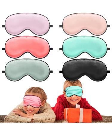 6 Pieces Silk Eye Sleep Masks for Kids Smooth Soft Eye Covers Satin Eye Masks with Adjustable Straps Blindfold Eye Covers Night Sleep Covers for Boys Girls Travel Relax Present