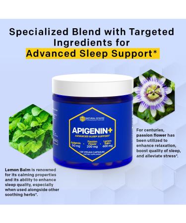 NATURAL STACKS Apigenin Supplement for Sleep - 50mg Apigenin & 600mg Lemon Balm - Melatonin Free Sleep Aid - with Passion Flower Extract for Stress Support* - 120 Lemon Balm Capsules 120 Count (Pack of 1) - Buy Online on GoSupps.com