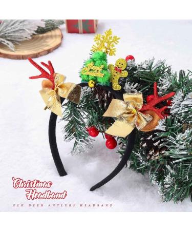 Unicra Christmas Headband Elk Deer Antlers Headband Bow Tie Animal Horns Headwear Gingerbread Man Hair Piece Halloween Hair Accessories - Buy Online on GoSupps.com