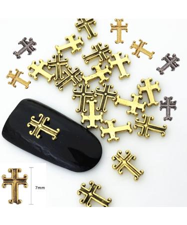 RUNRAYAY 60Pcs Cross Nail Art Studs for Nail Art Accessories Gold & Silver & Gray 3D Metal Retro Punk Nail Charms Cross Shape Nail Decoration for Women Girl DIY Nail Art Decor - Buy Online on GoSupps.com