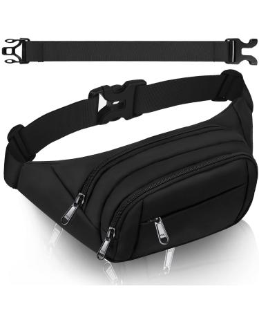 Large Fanny Pack for Women Men - Syican Waist bag with 4-Zipper Pockets, Gifts for Enjoy Sports Traveling Workout Casual Hands-Free crossbody bags Fits MAX 7.9'' iPad & 6.6'' Phone Black