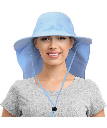 Solaris Women's Sun Hat with Neck Flap - Blue | Large Brim, UV Protection, Foldable | Perfect for Fishing, Hiking - Buy Online on GoSupps.com